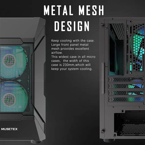 Musetex Mesh Micro Atx Case Pcs Argb Fans Pre Installed Usb