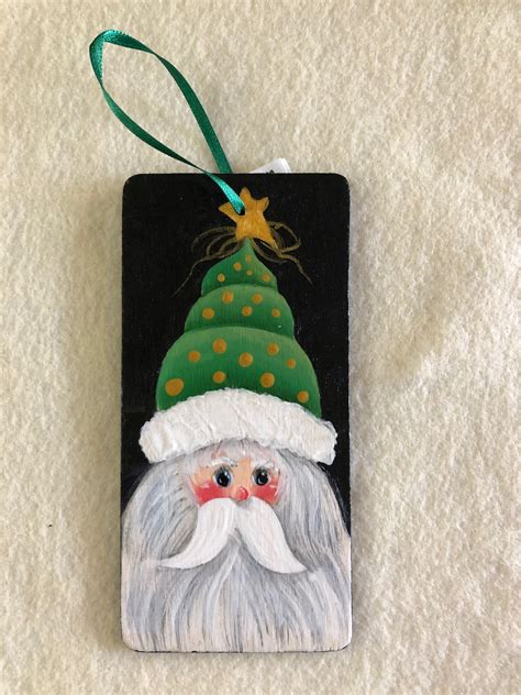 Santa Hand Painted Wood Christmas Ornament By Kathleen Miller 578