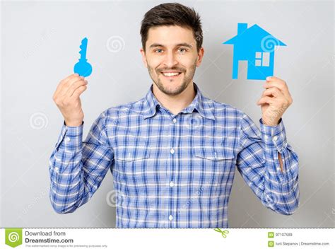 Man Holding Model Of House Buying A House Concept Stock Image Image