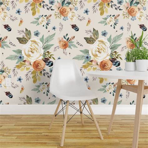 Peel And Stick Removable Wallpaper Boho Watercolor Floral Woodland