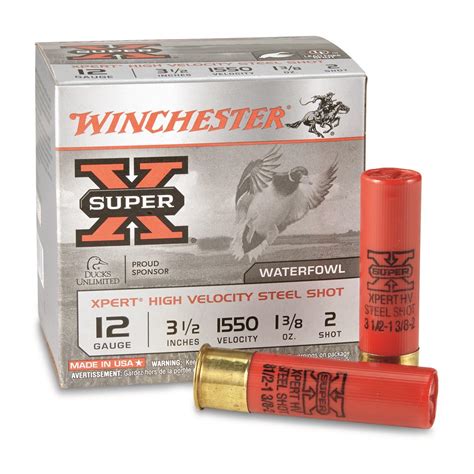 winchester super x 12 gauge 3 1 2 1 3 8 oz waterfowl xpert steel shot 25 rounds 166788