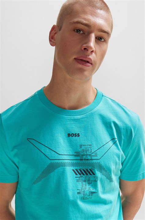 BOSS - Cotton-jersey T-shirt with crew neck and seasonal artwork