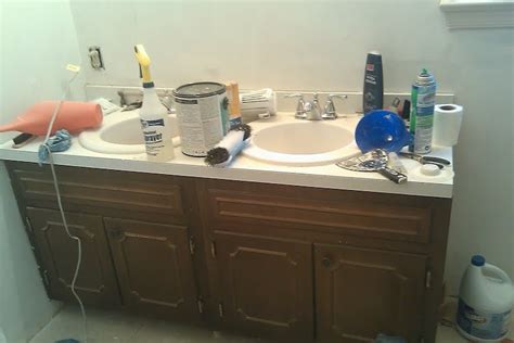 My first project was painting the vanity top. BEFORE & AFTER: My Pretty Painted Bathroom Vanity