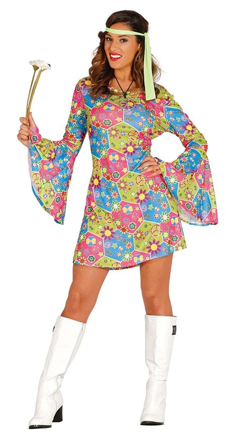 Adult 60s 70s Groovy Ladies Hippy Flower Power Fancy Dress Costume