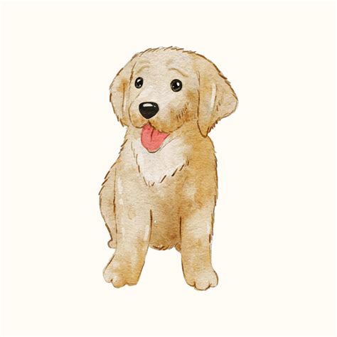Watercolor Puppy Dog Cute Golden Retriever Or Labrador Doggy Pet
