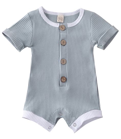 Basic Short Sleeve Ribbed Romper For Baby Boys With Snaps For Easy