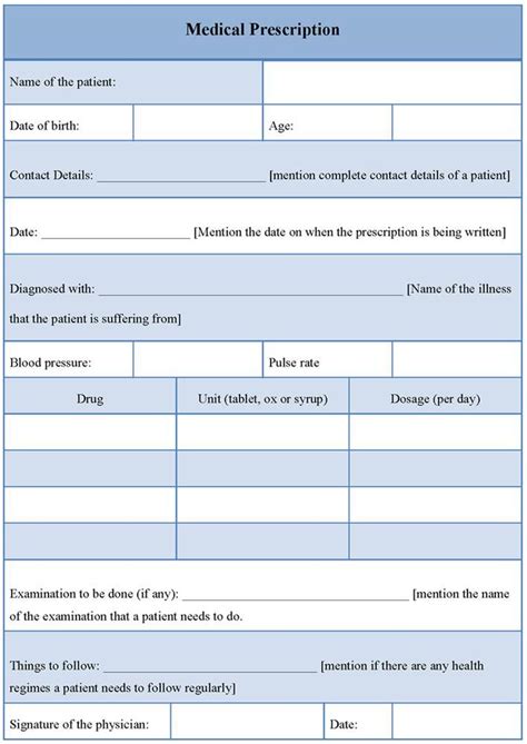 the medical prescription form is shown in this file and contains information about what to expect