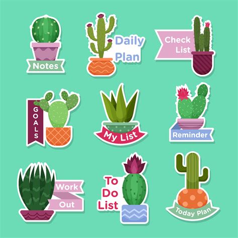 Cactus Succulent Plants Journal Sticker Set 17531812 Vector Art At Vecteezy