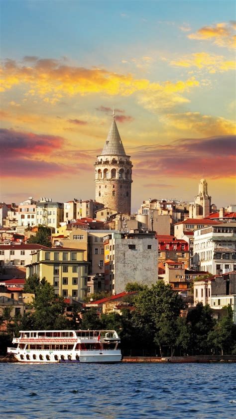 Haliç Cityscape Istanbul Turkey Galata Bridge River Sky Sun Hd