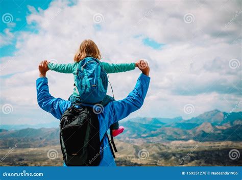 Happy Father With Little Daughter Travel In Nature Stock Photo Image