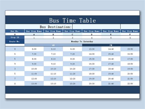 Excel Of Bus Time Tablexlsx Wps Free Templates