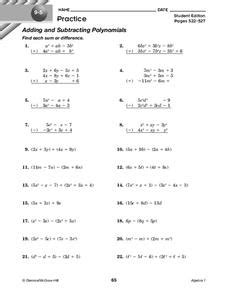This is the currently selected item. Adding and Subtracting Polynomials Worksheet for 9th Grade ...