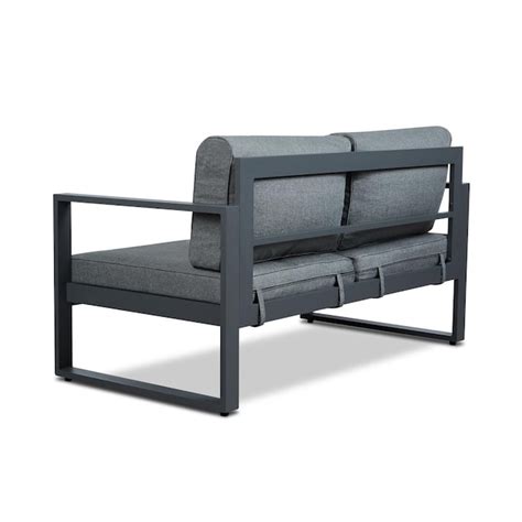 Real Flame Baltic Outdoor Loveseat With Gray Cushions And Aluminum