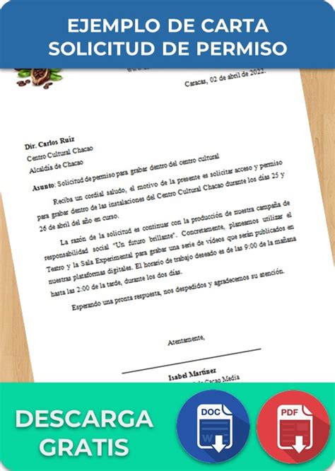 Carta Solicitud De Permiso Ejemplos Y Formatos Word Pdf The