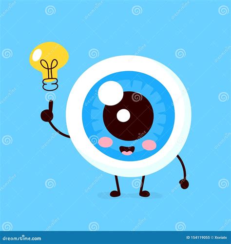 Happy Cute Eyeball With Lightbulb Character Stock Vector Illustration