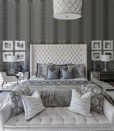 Luxury Glamour Grey And White Luxury Bedroom Decor With White Velvet