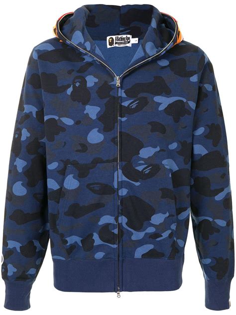 A Bathing Ape Cotton Tiger Camo Full Zip Hoodie In Blue For Men Lyst