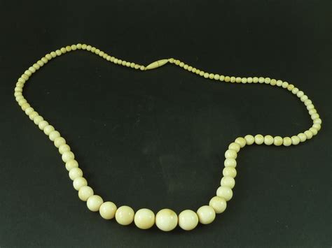 Long Ivory Bead Necklace Antique 702045 Uk