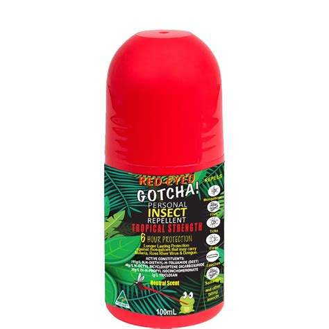 Red Eyed Gotcha Personal Insect Repellent Roll On 100ml Tropical Strength Home Or Away