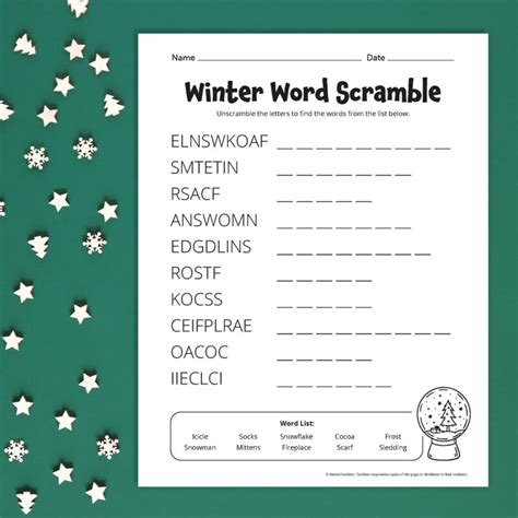 Winter Word Scramble Free Printable Worksheet Plus Answer Key