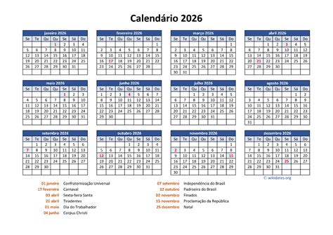 Calendario 2026 Com Feriados