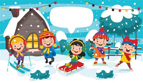 Funny Kids Playing At Winter Stock Vector Illustration Of Kids Park