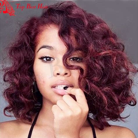 Short Bob Burgundy Lace Front Wig 99j Red Curl Human Hair Lace Wig Glueless Front Ombre Wigs