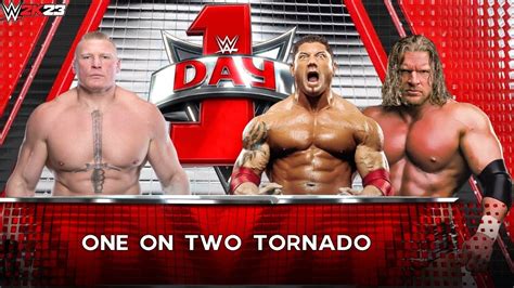 Full Match Brock Lesnar Vs Batista And Triple H One On Two Tornado