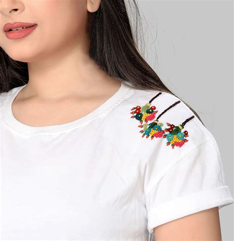 Flower Hand Embroidery Crop Top T Shirt Cute Soft Christmas Shirt For