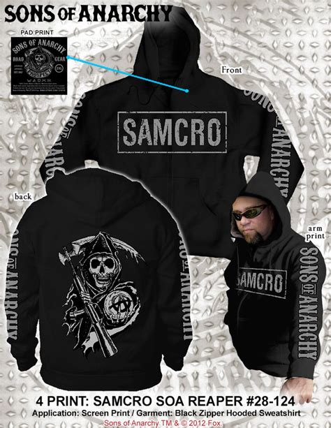 Bikerornot Store Sons Of Anarchy 4 Print Samcro Zip Hoodie Black