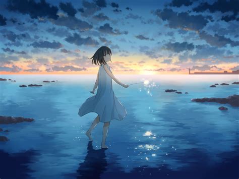 1600x1200 Cute Anime Girl Sunset Draw 1600x1200 Resolution Wallpaper Hd Anime 4k Wallpapers