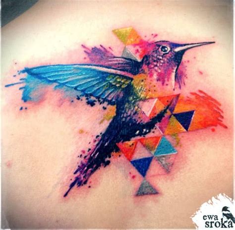 Watercolor Hummingbird Tattoo By Ewa Sroka Geometric Hummingbird Tattoo Hummingbird Tattoo
