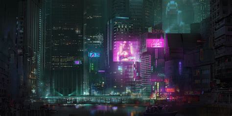 Futuristic Neon City Concept Art