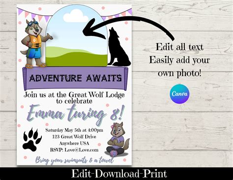 Great Wolf Lodge Invite Great Wolf Lodge Birthday Great Wolf Etsy