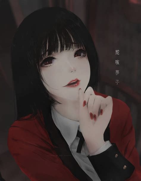 Wallpaper Kakegurui Jabami Yumeko Black Hair Semi Realistic Red