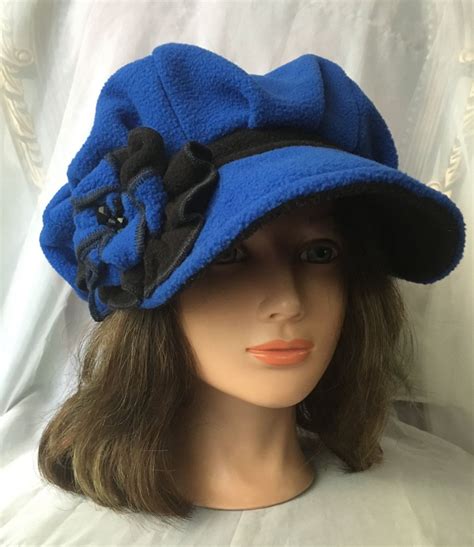 Royal Blue And Black Fleece Velour Newsboy Cap Warm Winter Hat Etsy