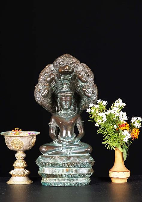 Small Brass Meditating Naga Buddha Statue 12 82t29 Hindu Gods