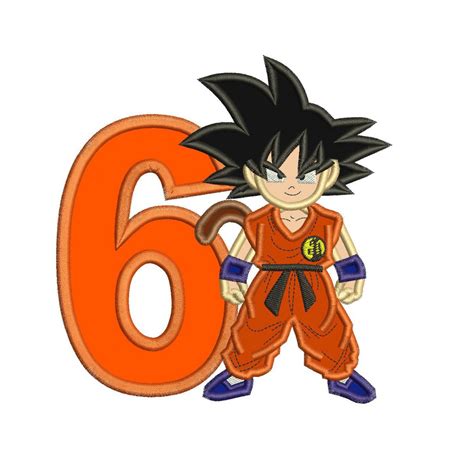 Character subpage for the universe 6 characters. Dragon Ball Kid Goku with a Number 6 Applique Design