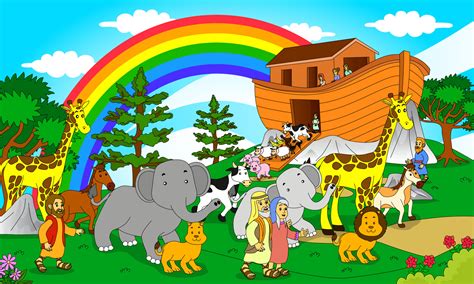 Illustration Of Bible Stories Noahs Ark And The Animals Good For