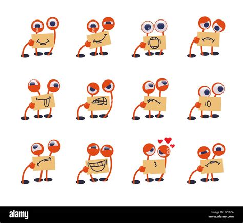 funny cute monster emoticonos big eyed uno armado gracioso monstruo muestra sus emociones
