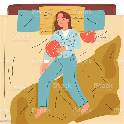 Woman Sleeping In Bed Cartoon Bedtime Cozy Scene Resting Female Character Flat Vector Background