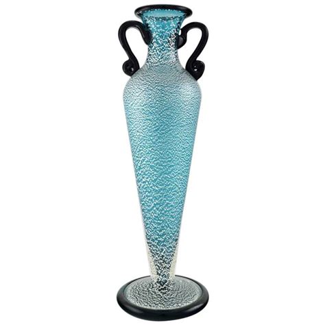 Modern italian murano glass vase turquoise colored with surreal impression. Large Murano Vase with Handles in Turquoise Mouth Blown ...