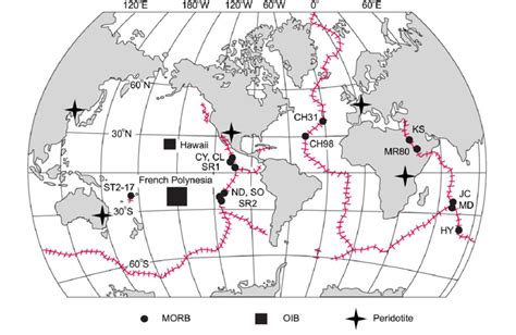 Sample Location Map For Mid Ocean Ridge Basalts Morbs