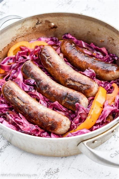 Bratwurst And Red Cabbage Smoky Sauteed Vegetables Are Combined With