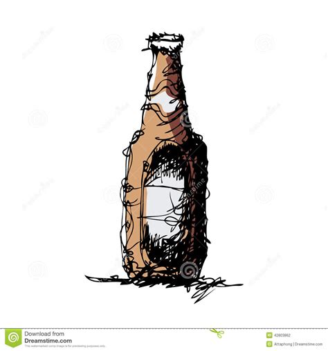 Vector illustration isolated on white background. Sketch Drawing Of A Beer Bottle Stock Vector - Image: 42803862