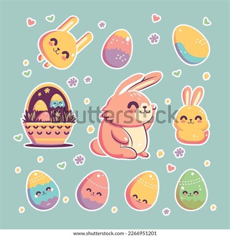 Vector Set Easter Bunny Stickers Stock Vector Royalty Free 2266951201