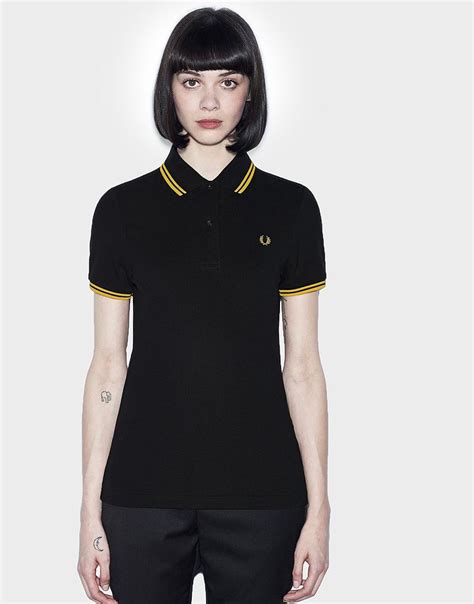 Fred Perry Womens Twin Tipped Polo Shirt Blackyellow Fred Perry