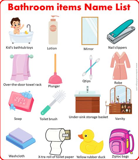 A To Z Bathroom Items Name List With Picture