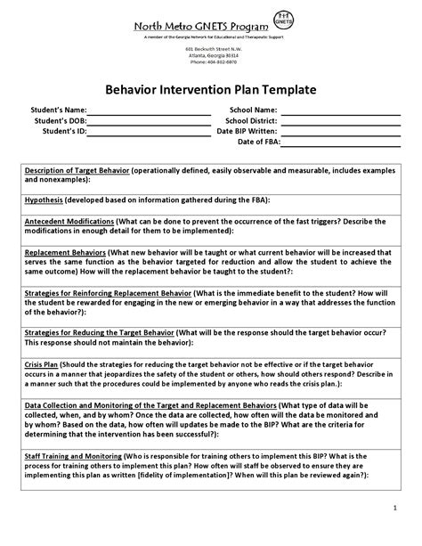 ⛔ Behavior Modification Program Sample Behavior Modification Plan