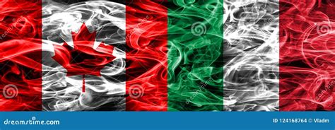Canada Vs Italy Smoke Flags Placed Side By Side Canadian And It Stock